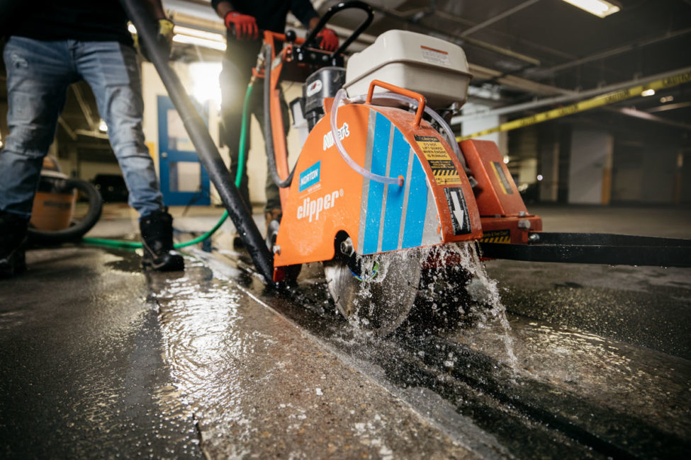 Cutting concrete in a parkade
