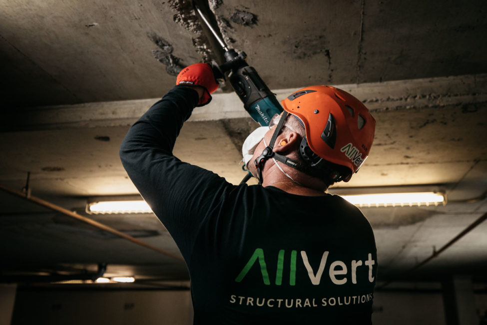 AllVert worker in parking garage